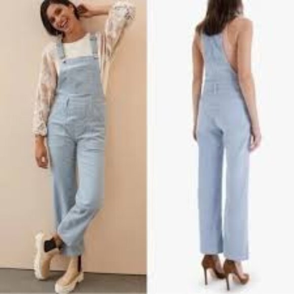 MOTHER Patch Rambler Stone Blue Corduroy Overalls - Picture 1 of 14